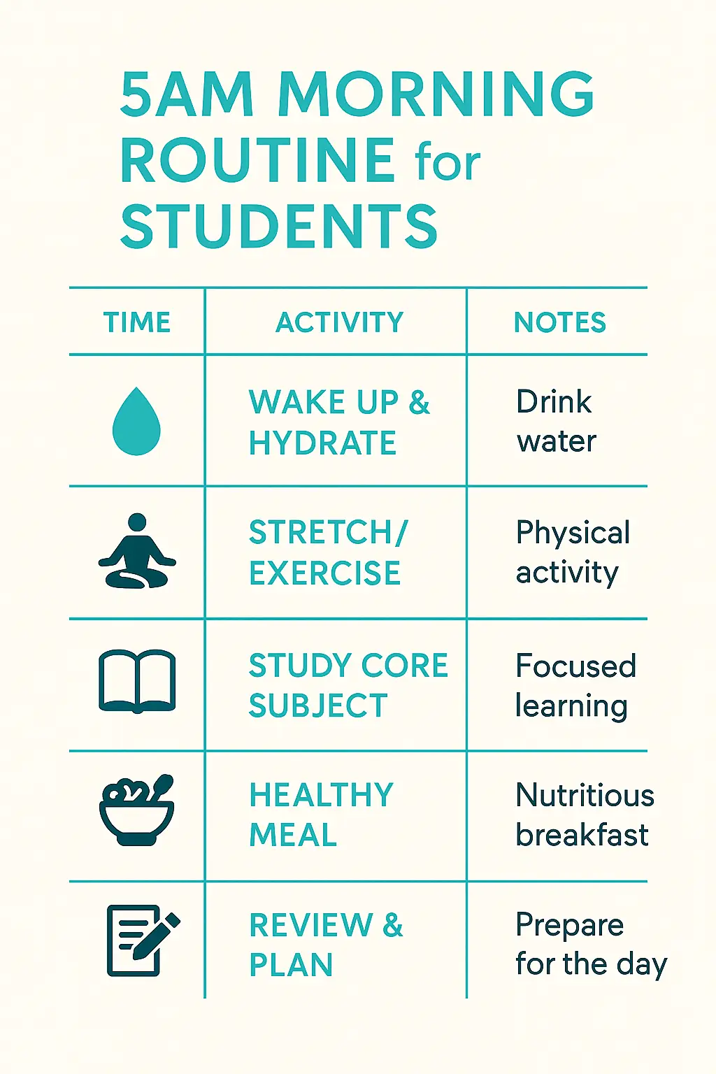 5AM morning routine for students study timetable.