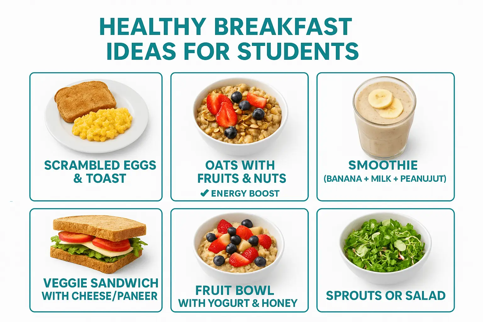Healthy breakfast ideas for students morning routine.